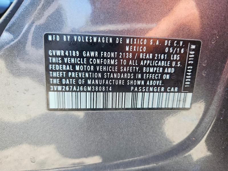 59171666 :رقم المزاد ، 3VW267AJ6GM380814 vin ، 2016 Volkswagen Jetta مزاد بيع