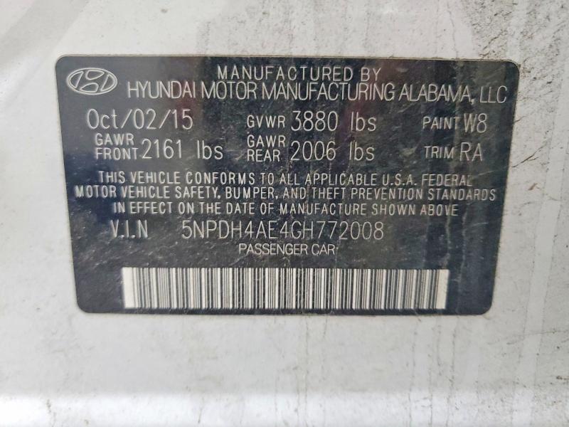 Aukcja sprzedaży 2016 Hyundai Elantra, vin: 5NPDH4AE4GH772008, numer aukcji: 55417146