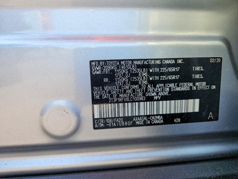 Aukcja sprzedaży 2020 Toyota Rav4, vin: 2T3P1RFVXLC100983, numer aukcji: 58920936