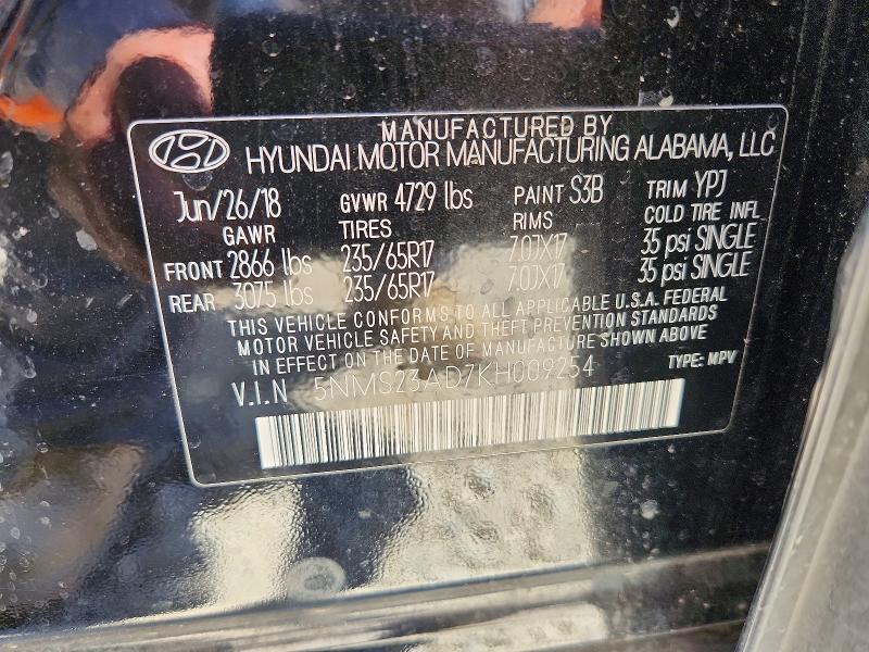 Продажа на аукционе авто 2019 Hyundai Santa Fe, vin: 5NMS23AD7KH009254, номер лота: 57605646