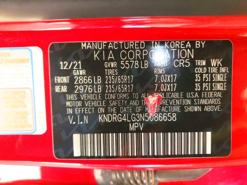 Aukcja sprzedaży 2022 Kia Sorento, vin: KNDRG4LG3N5086658, numer aukcji: 58303076