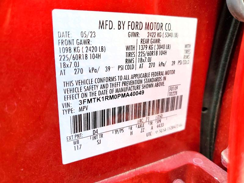 58635026 :رقم المزاد ، 3FMTK1RM0PMA40049 vin ، 2023 Ford Mustang Mach-e مزاد بيع