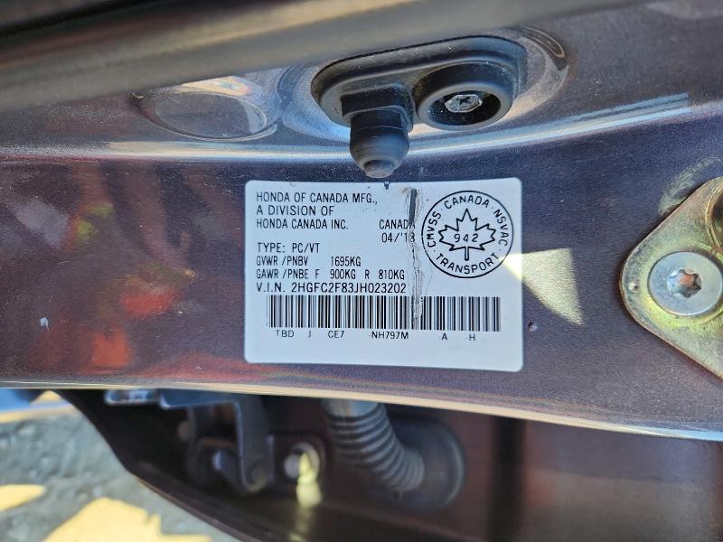 58302806 :رقم المزاد ، 2HGFC2F83JH023202 vin ، 2018 Honda Civic مزاد بيع