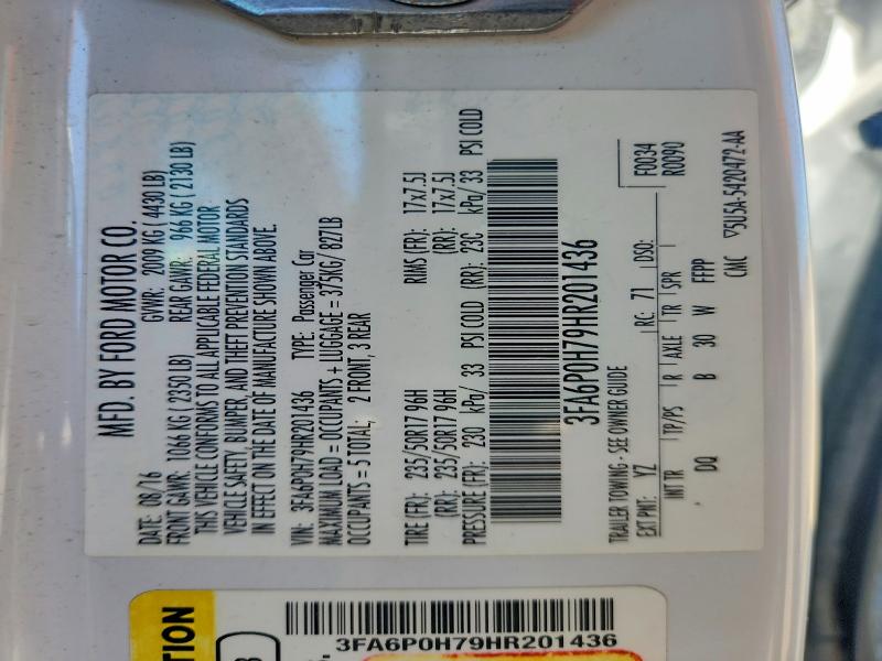 2017 Ford Fusion მანქანა იყიდება აუქციონზე, vin: 3FA6P0H79HR201436, აუქციონის ნომერი: 58427486