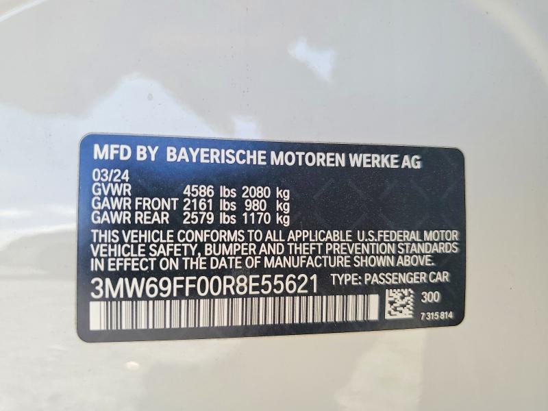 56510556 :رقم المزاد ، 3MW69FF00R8E55621 vin ، 2024 Bmw 330i مزاد بيع