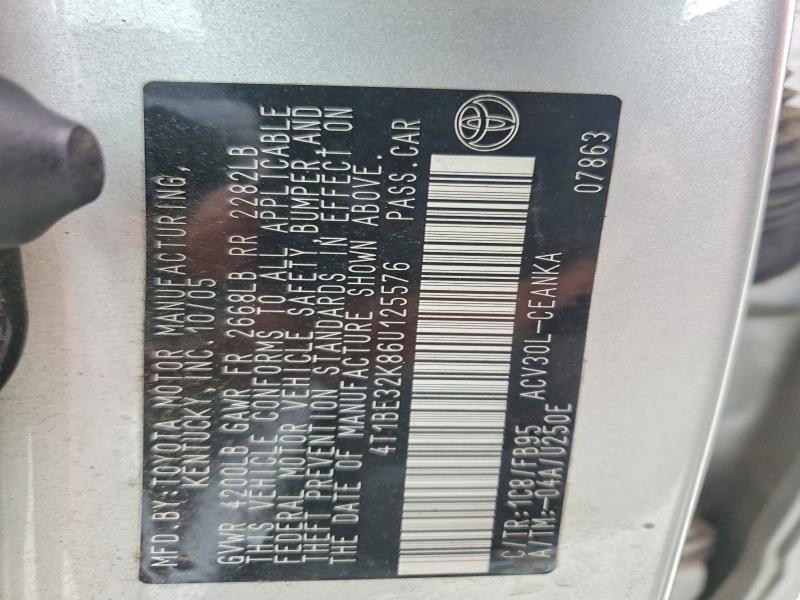 2006 Toyota Camry მანქანა იყიდება აუქციონზე, vin: 4T1BE32K86U125576, აუქციონის ნომერი: 58235506