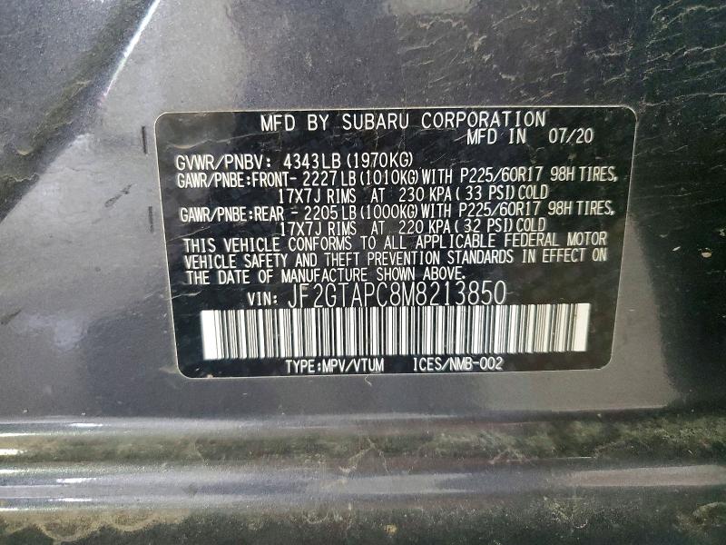 56252786 :رقم المزاد ، JF2GTAPC8M8213850 vin ، 2021 Subaru Crosstrek مزاد بيع