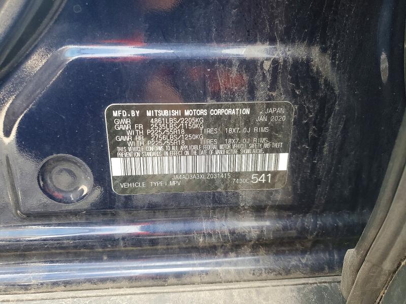 57859566 :رقم المزاد ، JA4AD3A3XLZ031415 vin ، 2020 Mitsubishi Outlander مزاد بيع