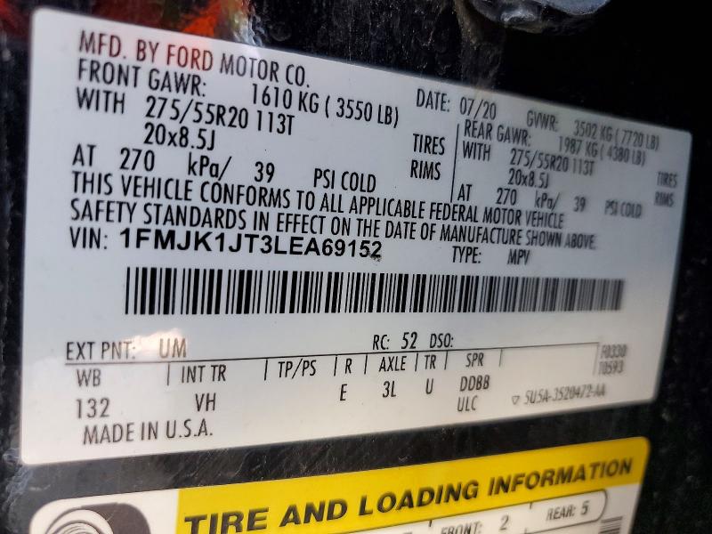 2020 Ford Expedition მანქანა იყიდება აუქციონზე, vin: 1FMJK1JT3LEA69152, აუქციონის ნომერი: 55866056