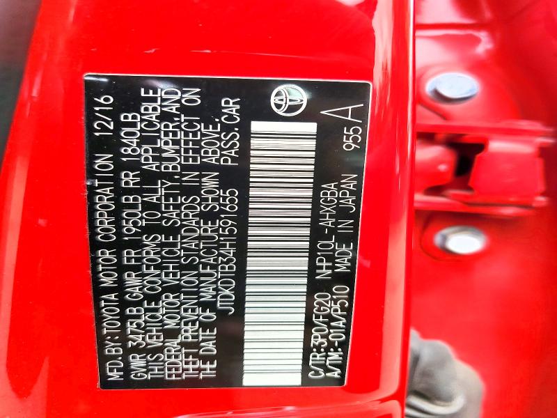 55808336 :رقم المزاد ، JTDKDTB34H1591655 vin ، 2017 Toyota Prius C مزاد بيع
