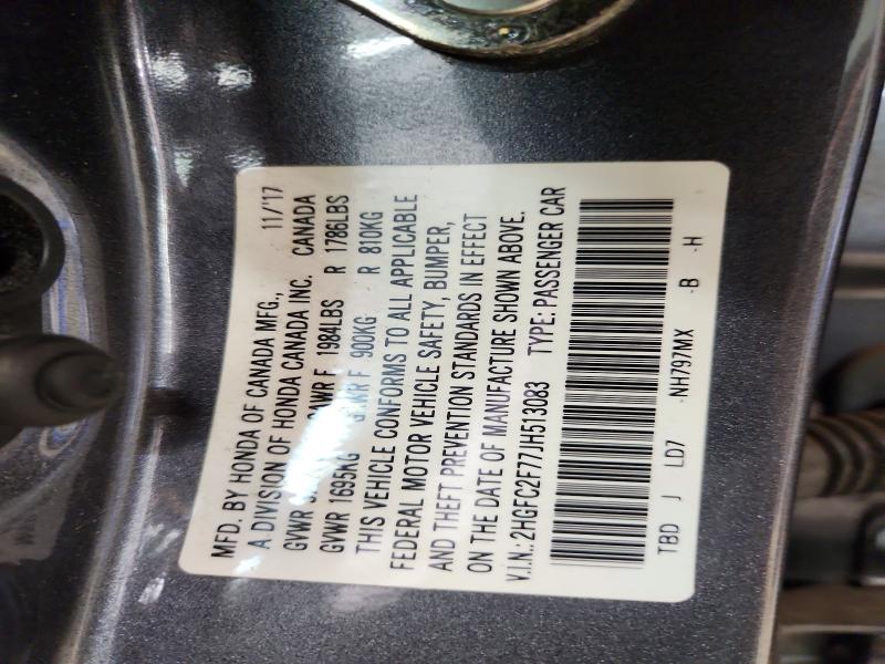 Продажа на аукционе авто 2018 Honda Civic, vin: 2HGFC2F77JH513083, номер лота: 57477766