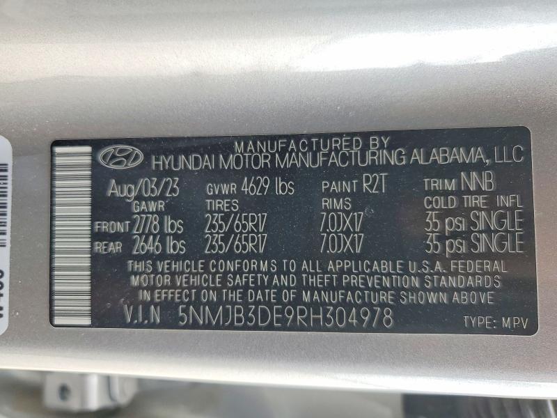 2024 Hyundai Tucson მანქანა იყიდება აუქციონზე, vin: 5NMJB3DE9RH304978, აუქციონის ნომერი: 59280576