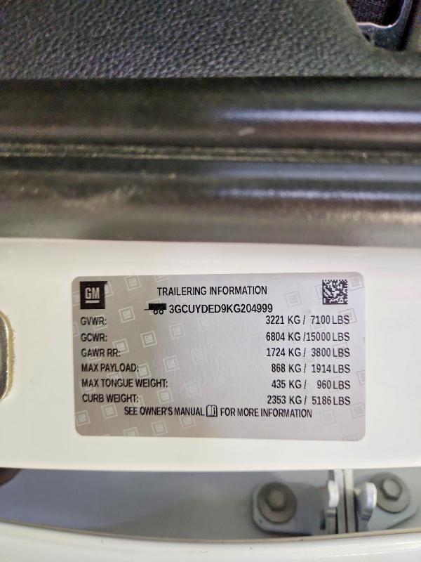 56054396 :رقم المزاد ، 3GCUYDED9KG204999 vin ، 2019 Chevrolet Silverado مزاد بيع