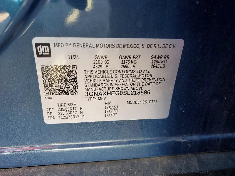 2025 Chevrolet Equinox მანქანა იყიდება აუქციონზე, vin: 3GNAXHEG0SL218585, აუქციონის ნომერი: 55714976