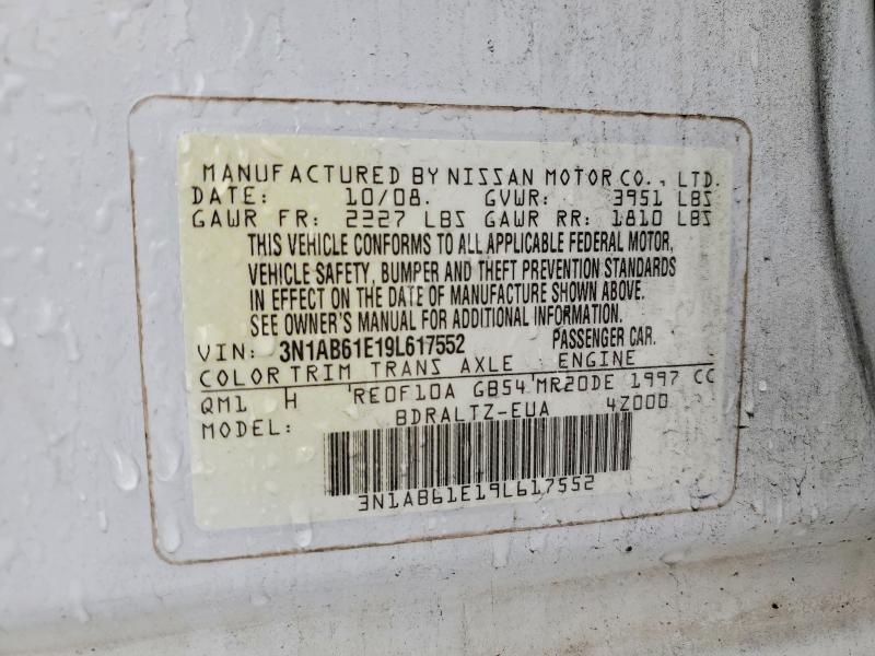 2009 Nissan Sentra მანქანა იყიდება აუქციონზე, vin: 3N1AB61E19L617552, აუქციონის ნომერი: 57646756