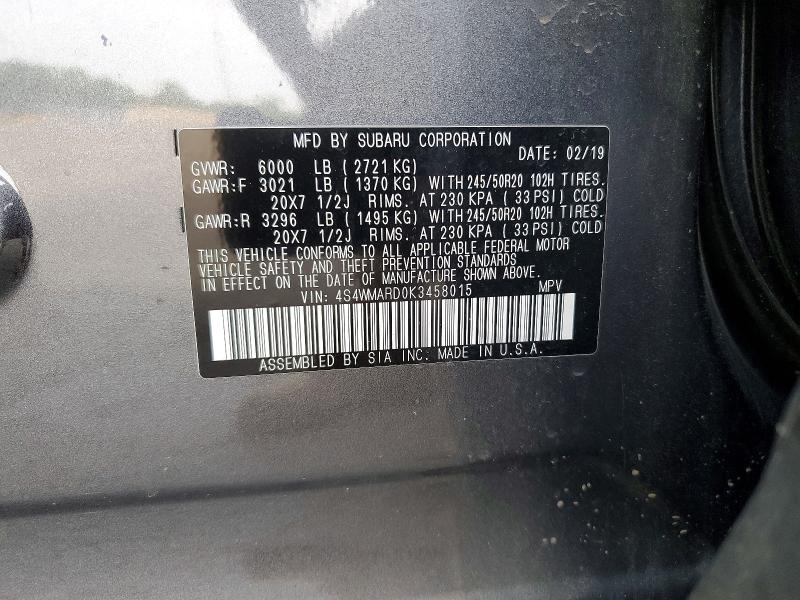Продажа на аукционе авто 2019 Subaru Ascent, vin: 4S4WMARD0K3458015, номер лота: 59386626
