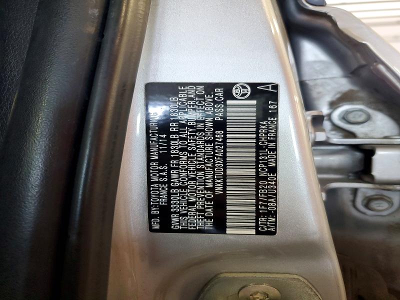 2015 Toyota Yaris მანქანა იყიდება აუქციონზე, vin: VNKKTUD3XFA027468, აუქციონის ნომერი: 58246276
