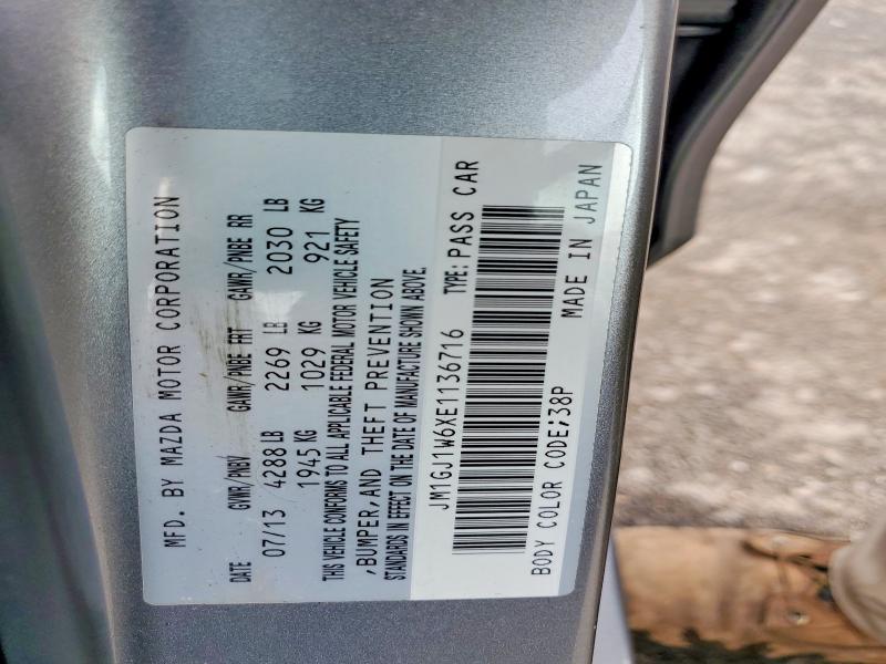 2014 Mazda 6 მანქანა იყიდება აუქციონზე, vin: JM1GJ1W6XE1136716, აუქციონის ნომერი: 57229776
