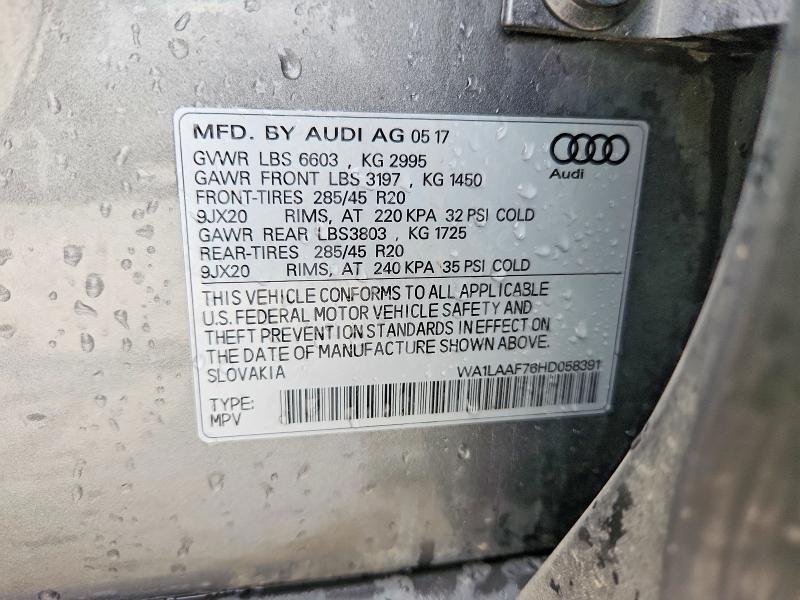 Продаж на аукціоні авто 2017 Audi Q7, vin: WA1LAAF76HD058391, номер лоту: 58838926