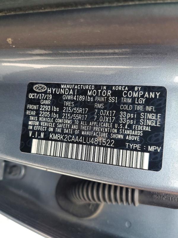 Продажа на аукционе авто 2020 Hyundai Kona, vin: KM8K2CAA4LU481522, номер лота: 55847066