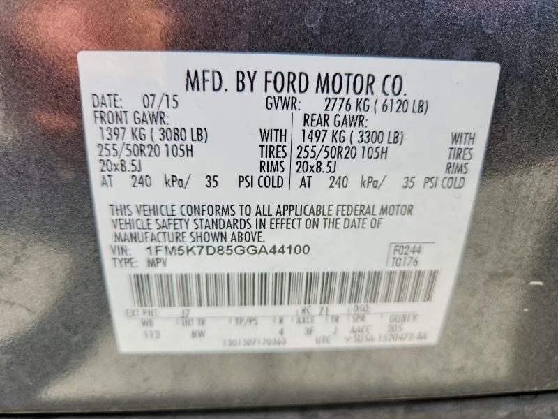 55376046 :رقم المزاد ، 1FM5K7D85GGA44100 vin ، 2016 Ford Explorer مزاد بيع