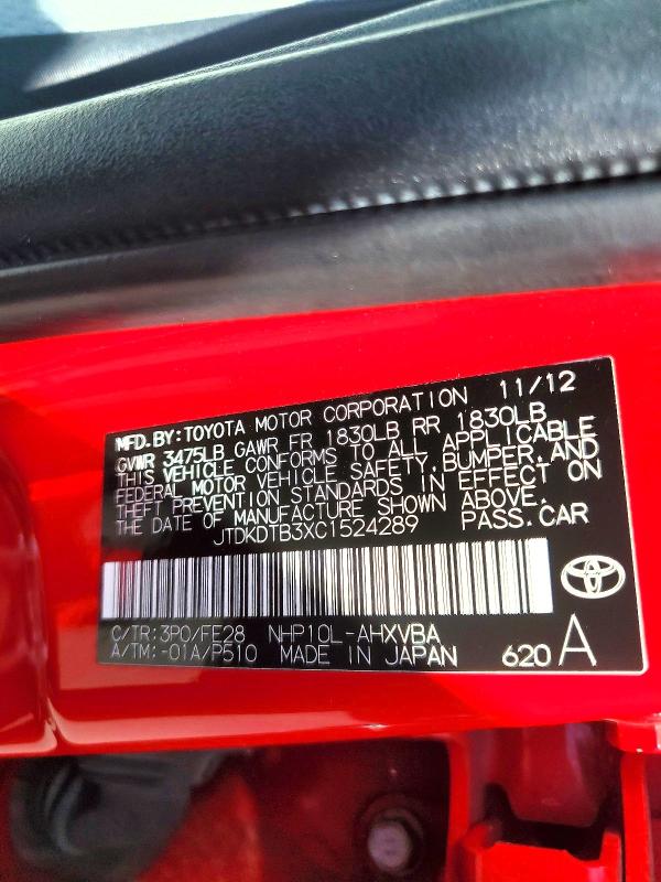 Aukcja sprzedaży 2012 Toyota Prius C, vin: JTDKDTB3XC1524289, numer aukcji: 55657496