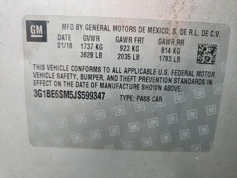 Продажа на аукционе авто 2018 Chevrolet Cruze, vin: 3G1BE6SM5JS599347, номер лота: 58839046