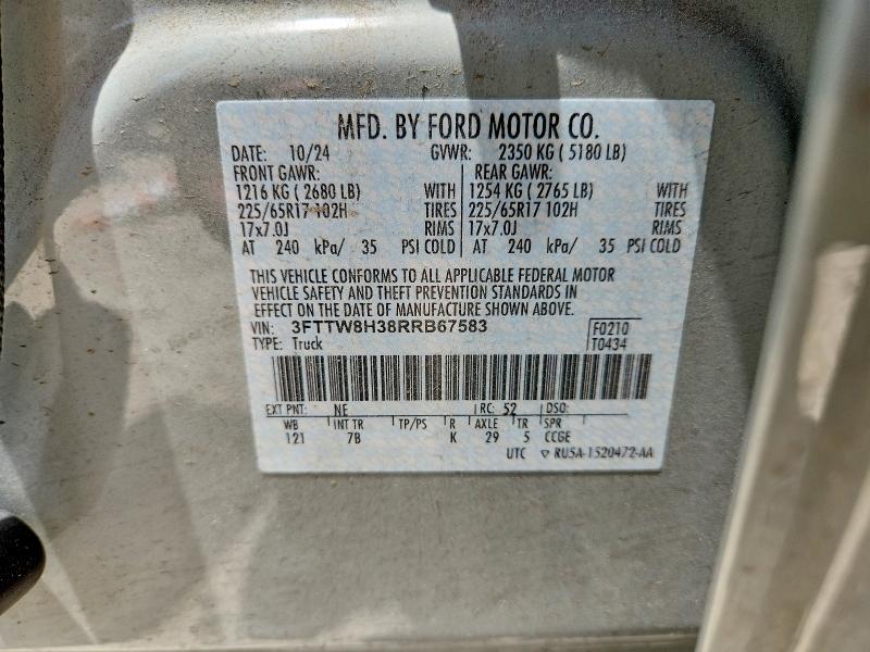 2024 Ford Maverick მანქანა იყიდება აუქციონზე, vin: 3FTTW8H38RRB67583, აუქციონის ნომერი: 55929556