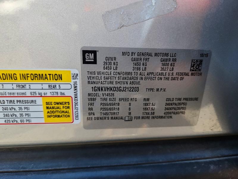 56343706 :رقم المزاد ، 1GNKVHKD3GJ212203 vin ، 2016 Chevrolet Traverse مزاد بيع