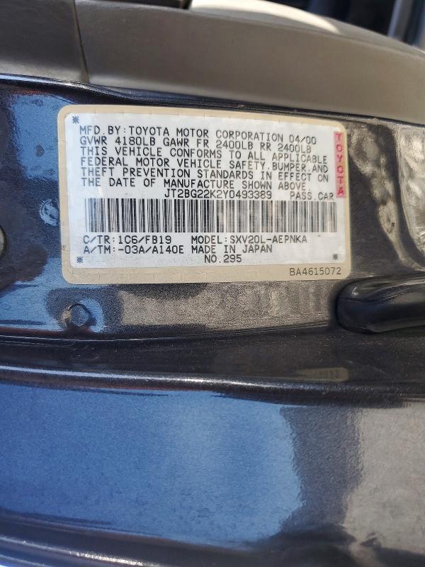 56538966 :رقم المزاد ، JT2BG22K2Y0493389 vin ، 2000 Toyota Camry مزاد بيع