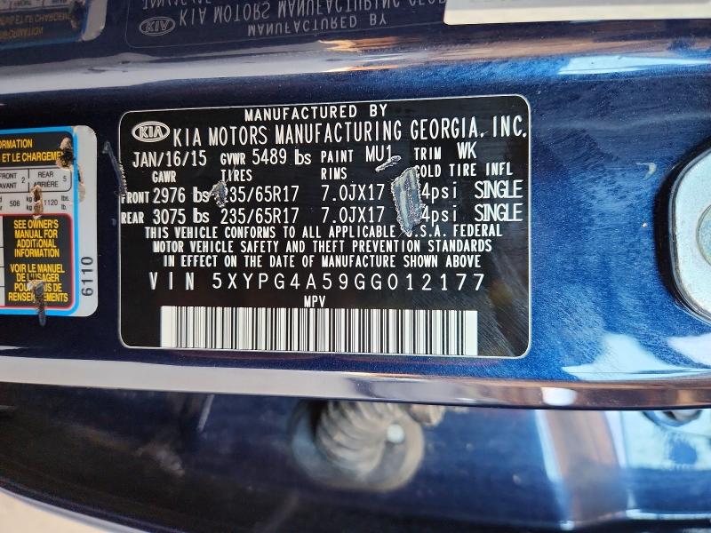 Продаж на аукціоні авто 2016 Kia Sorento, vin: 5XYPG4A59GG012177, номер лоту: 58926456