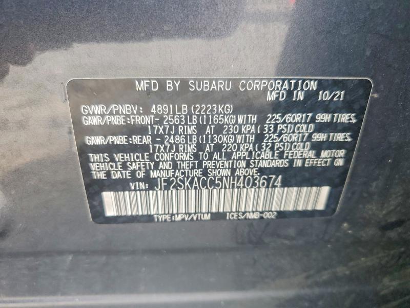Продаж на аукціоні авто 2022 Subaru Forester, vin: JF2SKACC5NH403674, номер лоту: 59268276