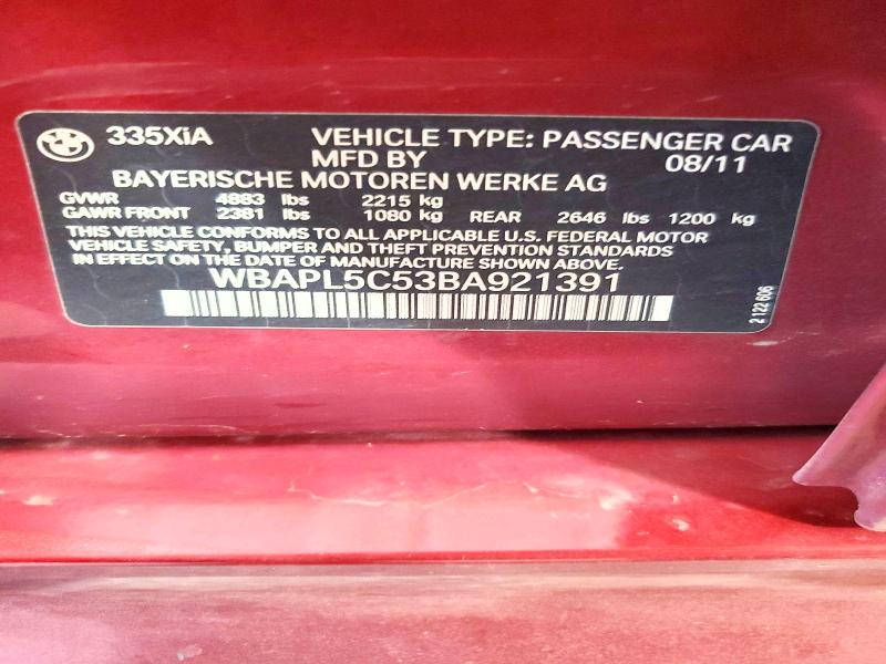 Продаж на аукціоні авто 2011 Bmw 335, vin: WBAPL5C53BA921391, номер лоту: 74515965