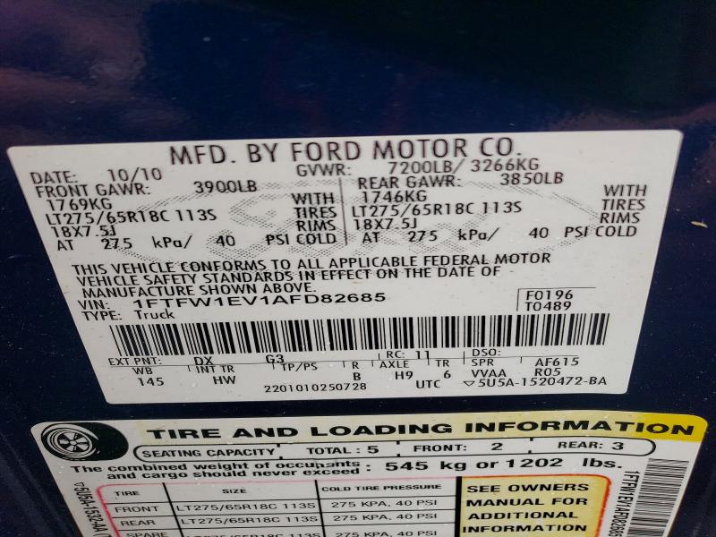 Продаж на аукціоні авто 2010 Ford F150, vin: 1FTFW1EV1AFD82685, номер лоту: 57753486