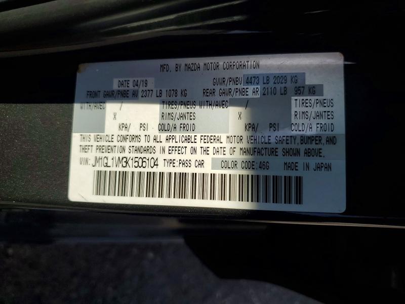Aukcja sprzedaży 2019 Mazda 6, vin: JM1GL1VM3K1506104, numer aukcji: 58927606