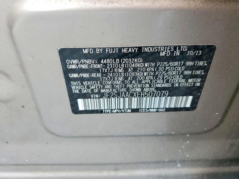 2014 Subaru Forester მანქანა იყიდება აუქციონზე, vin: JF2SJAACXEH507079, აუქციონის ნომერი: 58961356