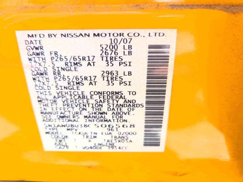Aukcja sprzedaży 2008 Nissan Xterra, vin: 5N1AN08U38C506568, numer aukcji: 57331086