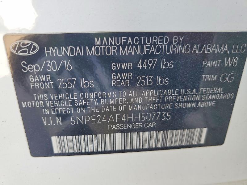 2017 Hyundai Sonata მანქანა იყიდება აუქციონზე, vin: 5NPE24AF4HH507735, აუქციონის ნომერი: 59019046