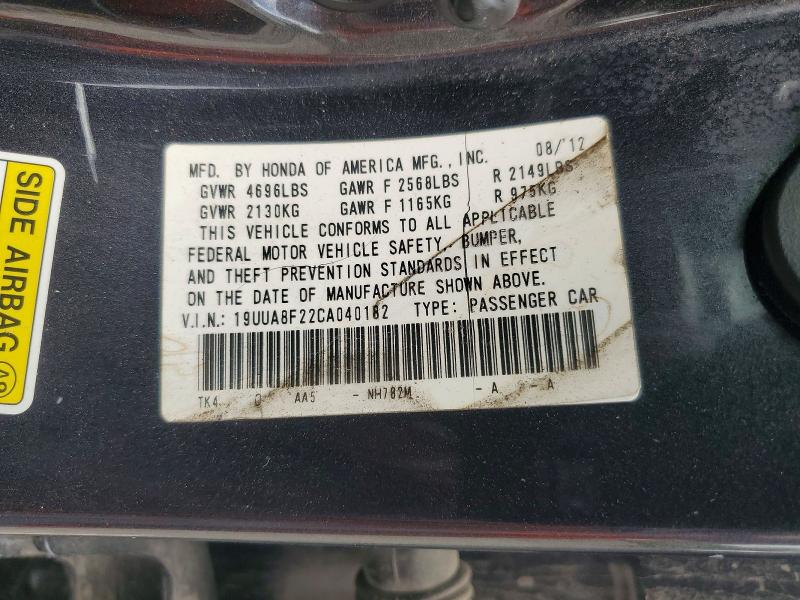 57879316 :رقم المزاد ، 19UUA8F22CA040182 vin ، 2012 Acura Tl مزاد بيع