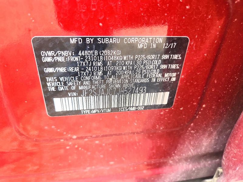 59179636 :رقم المزاد ، JF2SJAJC7JH527493 vin ، 2018 Subaru Forester مزاد بيع