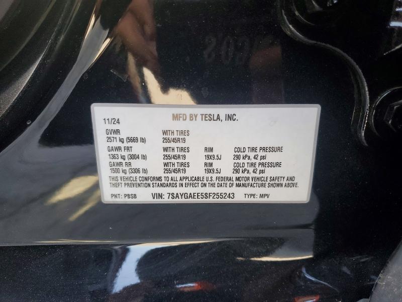 2025 Tesla Model Y მანქანა იყიდება აუქციონზე, vin: 7SAYGAEE5SF255243, აუქციონის ნომერი: 59282156