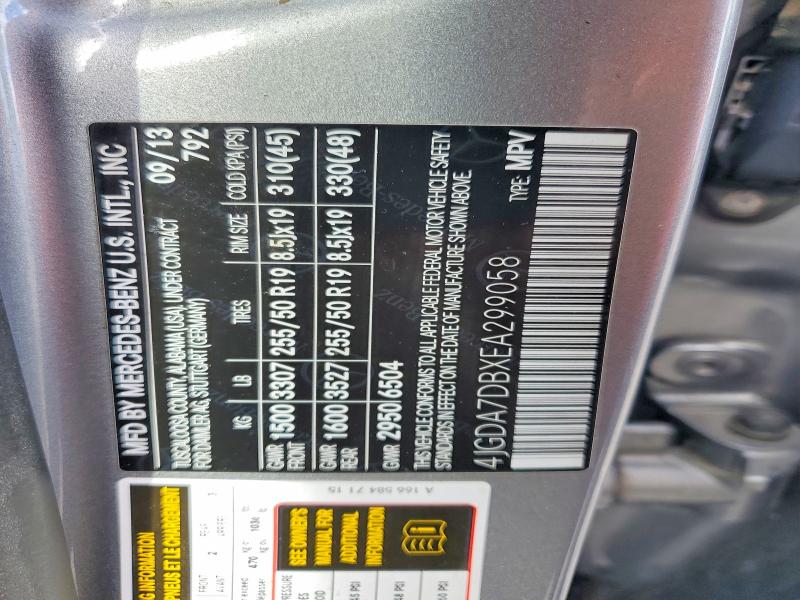 57949686 :رقم المزاد ، 4JGDA7DBXEA299058 vin ، 2014 Mercedes-benz Ml مزاد بيع
