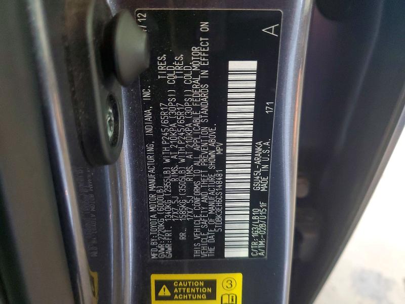 Aukcja sprzedaży 2012 Toyota Highlander, vin: 5TDBK3EH6CS148481, numer aukcji: 56592466