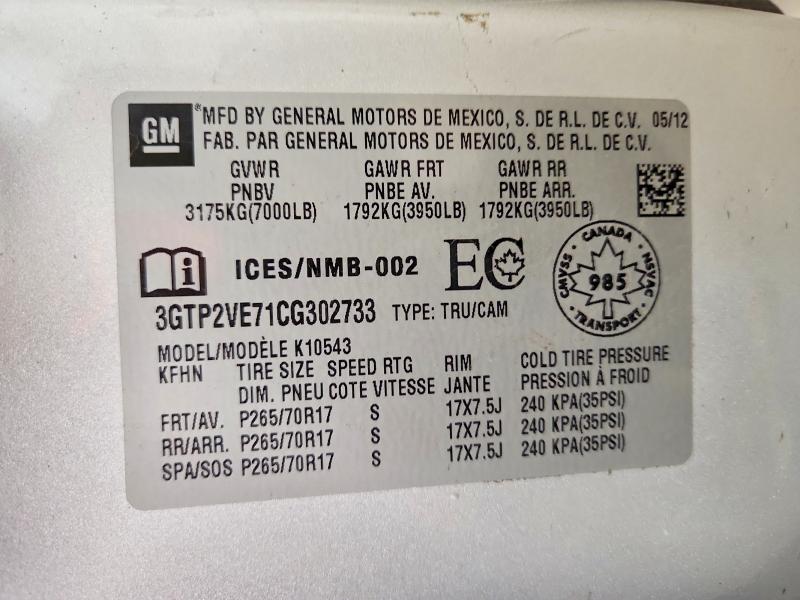 Aukcja sprzedaży 2012 Gmc Sierra, vin: 3GTP2VE71CG302733, numer aukcji: 55157086