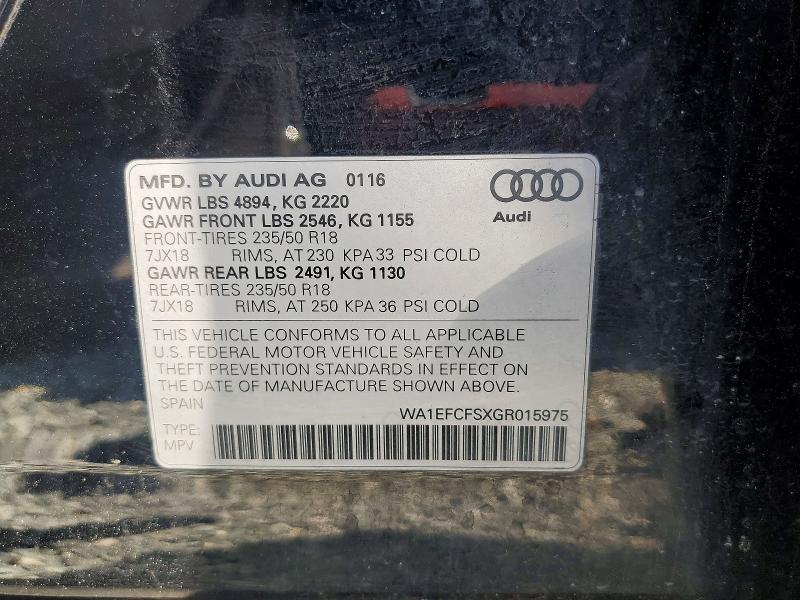 Продаж на аукціоні авто 2016 Audi Q5, vin: WA1EFCFSXGR015975, номер лоту: 54616406