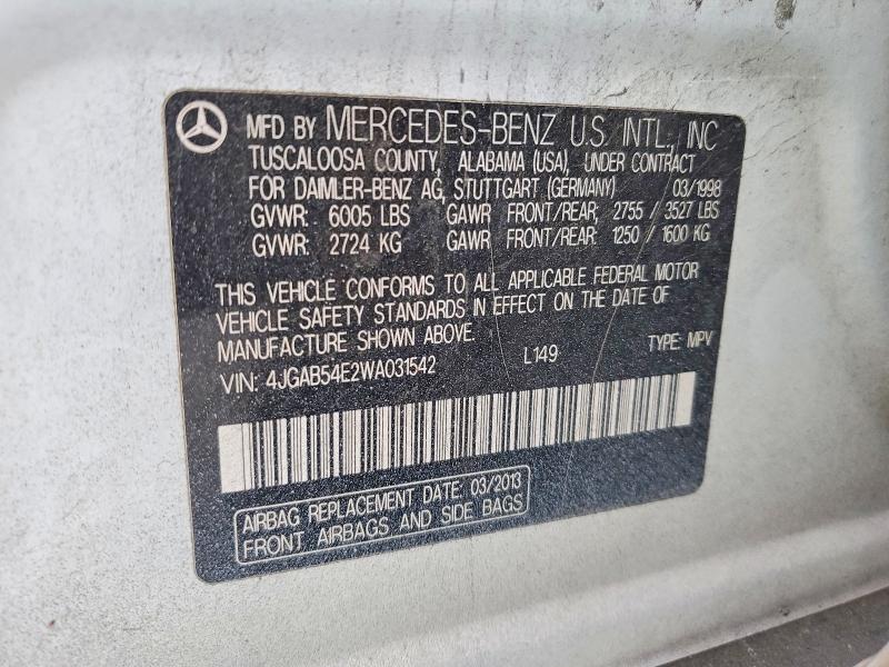 Продажа на аукционе авто 1998 Mercedes-benz Ml, vin: 4JGAB54E2WA031542, номер лота: 59114816