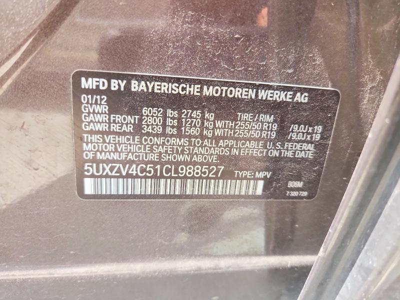 56697176 :رقم المزاد ، 5UXZV4C51CL988527 vin ، 2012 Bmw X5 مزاد بيع