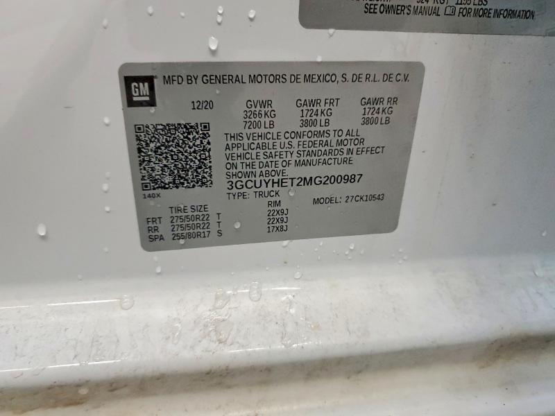 Продаж на аукціоні авто 2021 Chevrolet Silverado, vin: 3GCUYHET2MG200987, номер лоту: 57531096