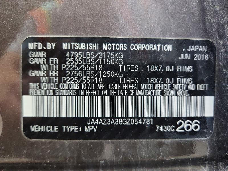 Продажа на аукционе авто 2016 Mitsubishi Outlander, vin: JA4AZ3A38GZ054781, номер лота: 55075236