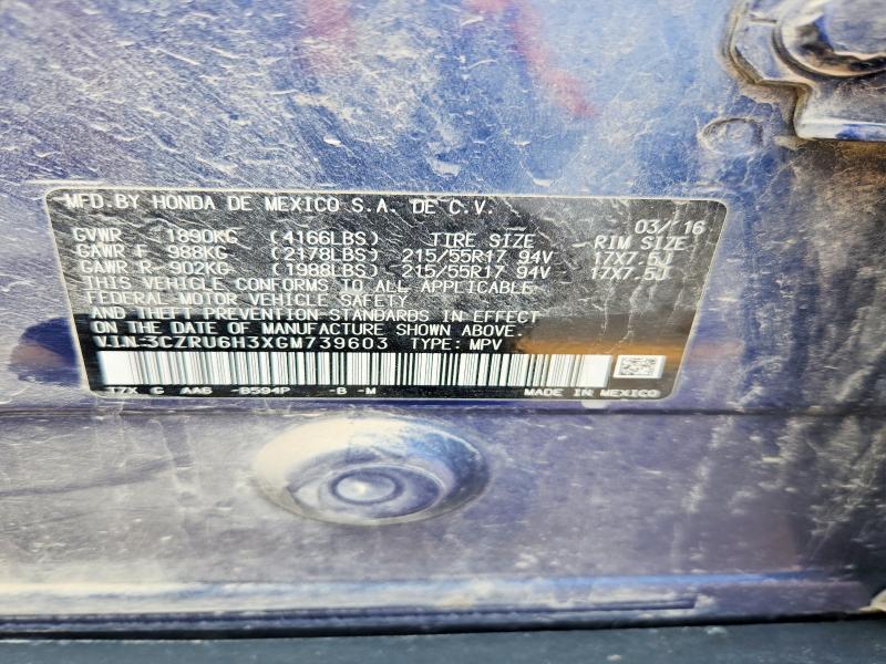 55813966 :رقم المزاد ، 3CZRU6H3XGM739603 vin ، 2016 Honda Hr-v مزاد بيع